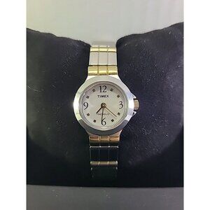 Womens 2007 Y2k Timex Indiglo Quartz Gold Silver Tone 22mm Watch New Battery